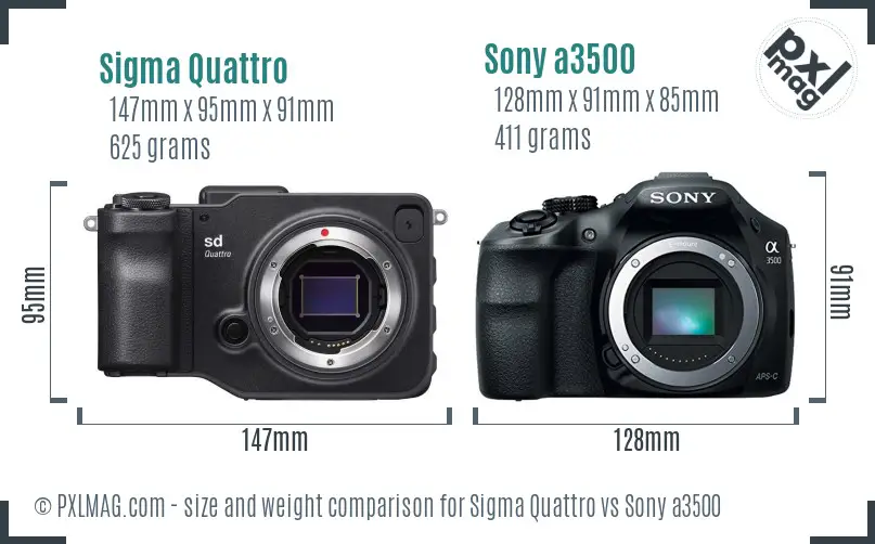 Sigma Quattro vs Sony a3500 size comparison