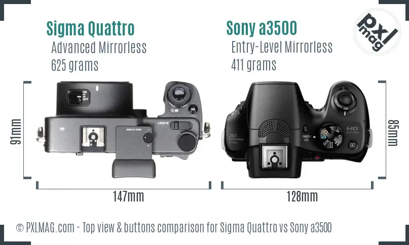 Sigma Quattro vs Sony a3500 top view buttons comparison