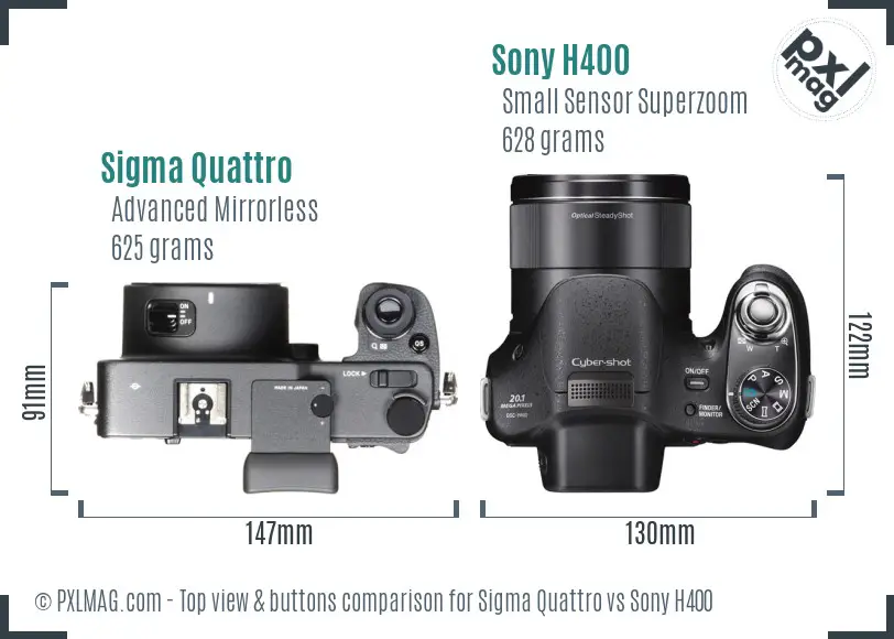 Sigma Quattro vs Sony H400 top view buttons comparison Sigma Quattro vs Sony H400 top view buttons comparison