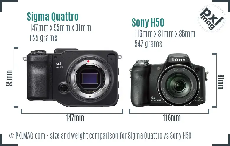 Sigma Quattro vs Sony H50 size comparison