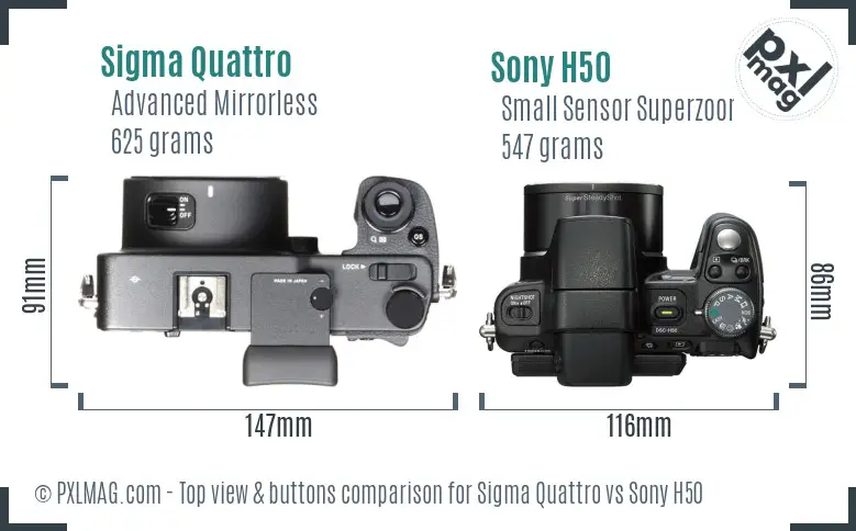 Sigma Quattro vs Sony H50 top view buttons comparison