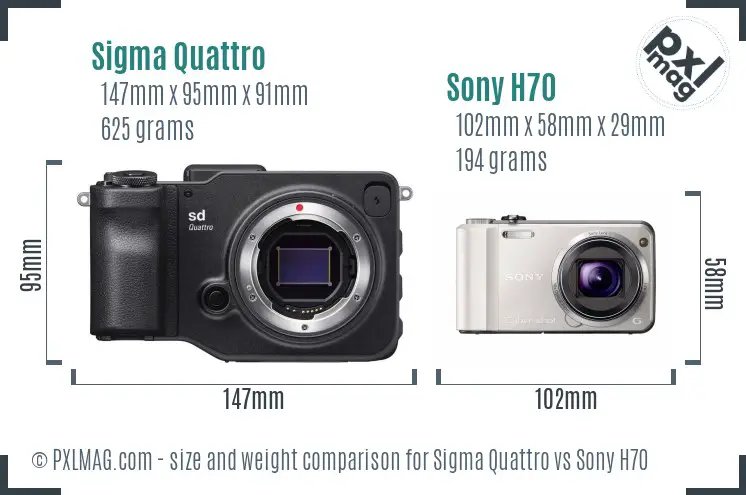 Sigma Quattro vs Sony H70 size comparison