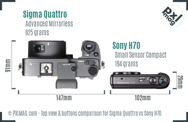 Sigma Quattro vs Sony H70 top view buttons comparison