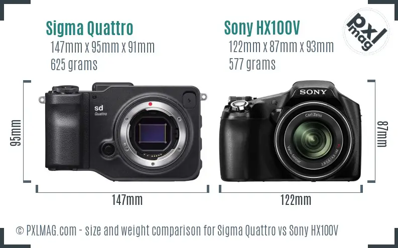 Sigma Quattro vs Sony HX100V size comparison