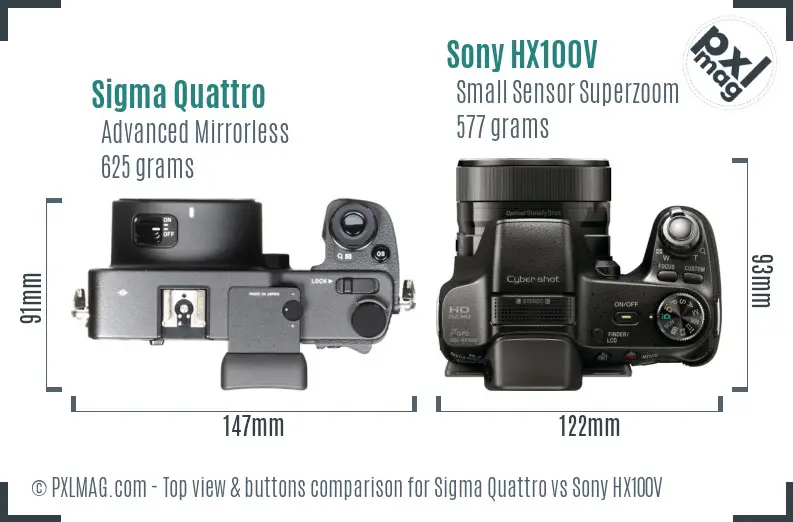 Sigma Quattro vs Sony HX100V top view buttons comparison