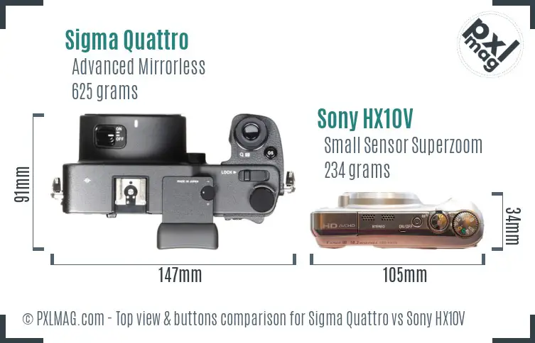 Sigma Quattro vs Sony HX10V top view buttons comparison