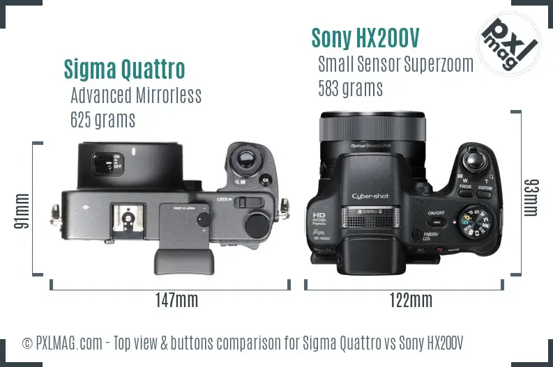 Sigma Quattro vs Sony HX200V top view buttons comparison Sigma Quattro vs Sony HX200V top view buttons comparison