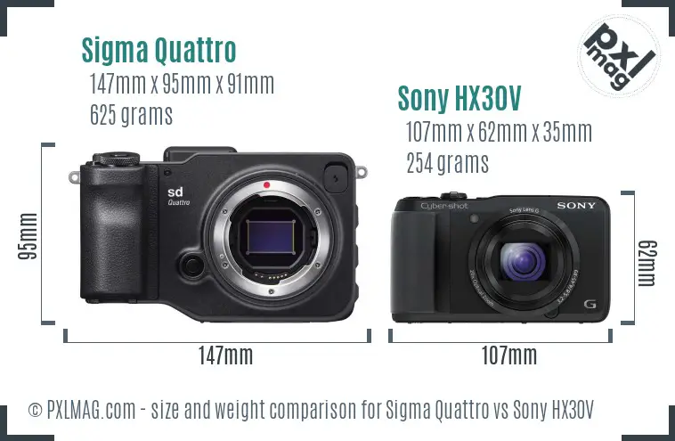 Sigma Quattro vs Sony HX30V size comparison