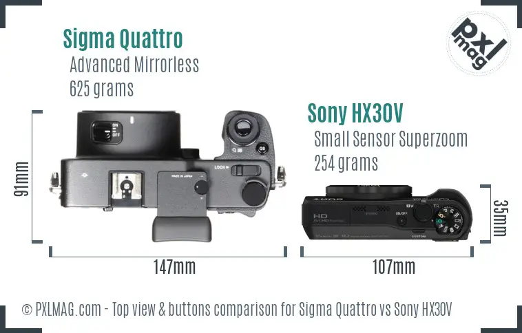 Sigma Quattro vs Sony HX30V top view buttons comparison