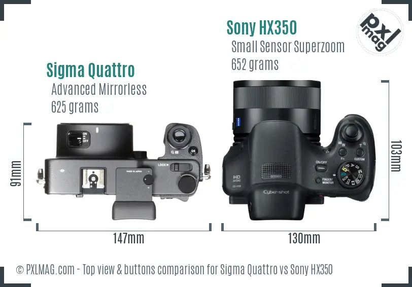 Sigma Quattro vs Sony HX350 top view buttons comparison