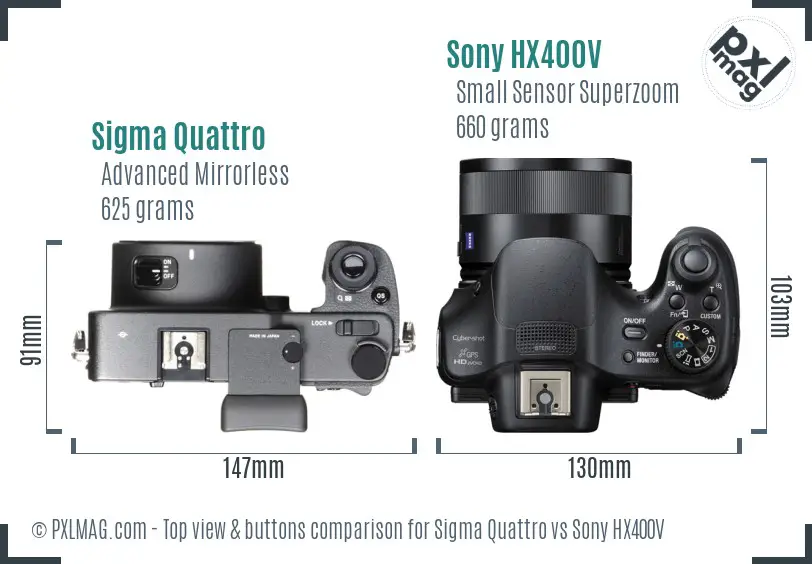 Sigma Quattro vs Sony HX400V top view buttons comparison