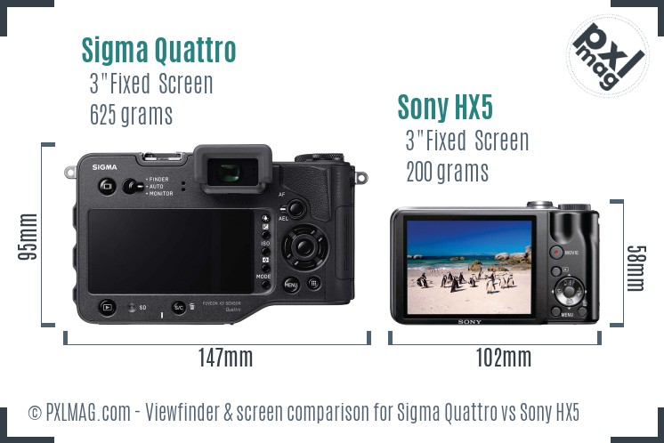 Sigma Quattro vs Sony HX5 Screen and Viewfinder comparison