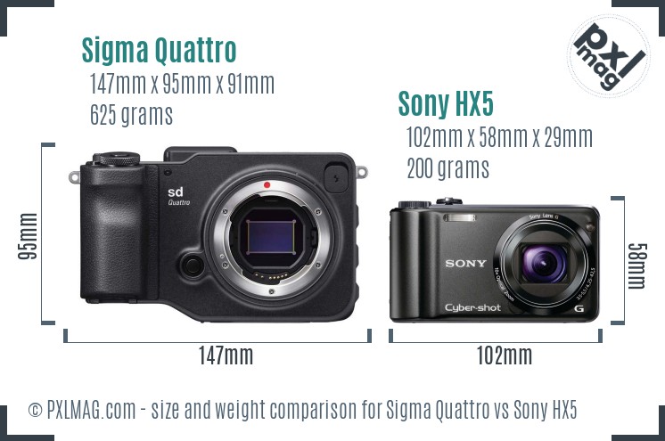 Sigma Quattro vs Sony HX5 size comparison