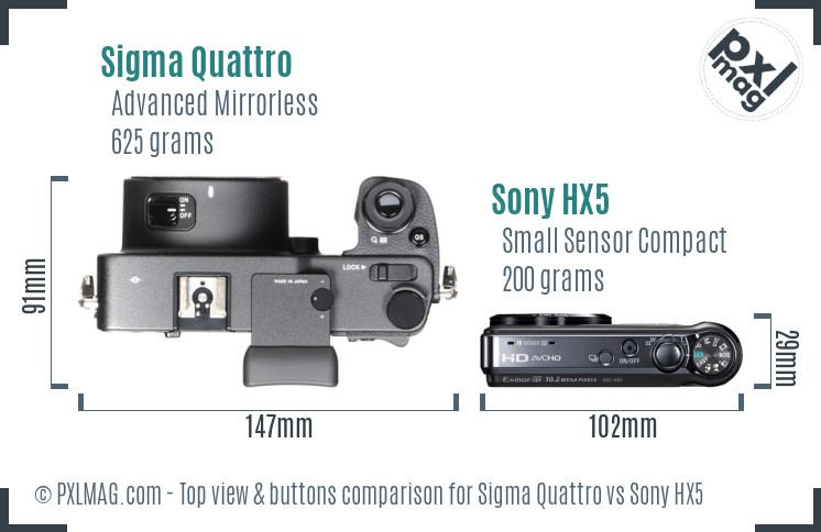 Sigma Quattro vs Sony HX5 top view buttons comparison