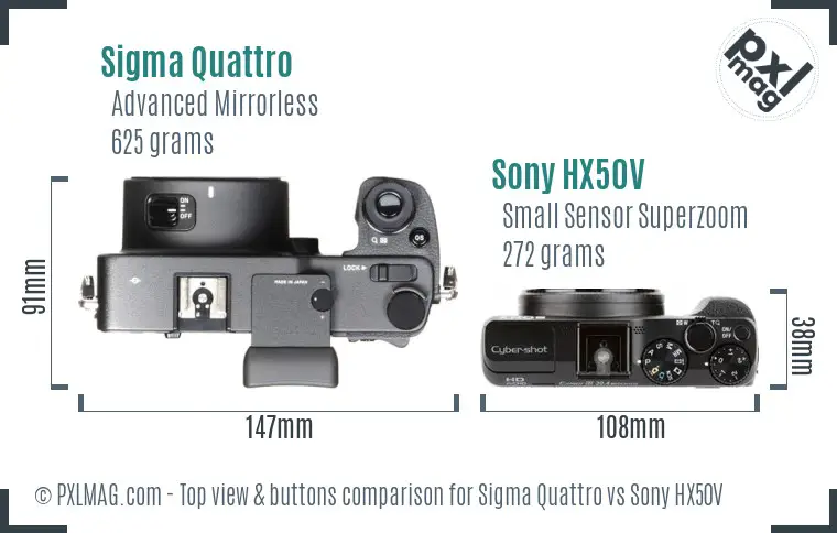 Sigma Quattro vs Sony HX50V top view buttons comparison Sigma Quattro vs Sony HX50V top view buttons comparison