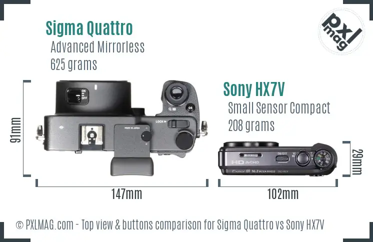 Sigma Quattro vs Sony HX7V top view buttons comparison