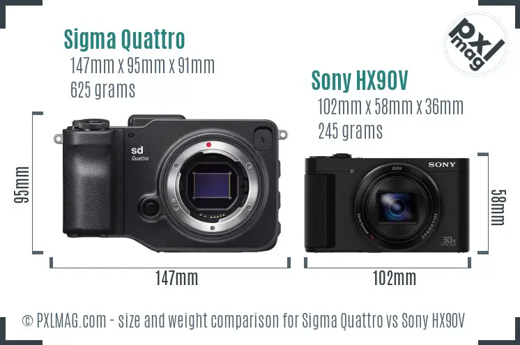 Sigma Quattro vs Sony HX90V size comparison