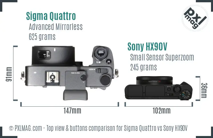 Sigma Quattro vs Sony HX90V top view buttons comparison