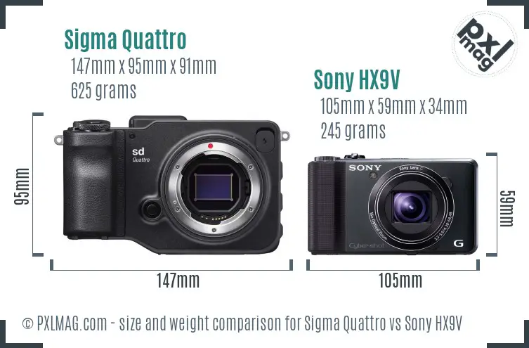 Sigma Quattro vs Sony HX9V size comparison