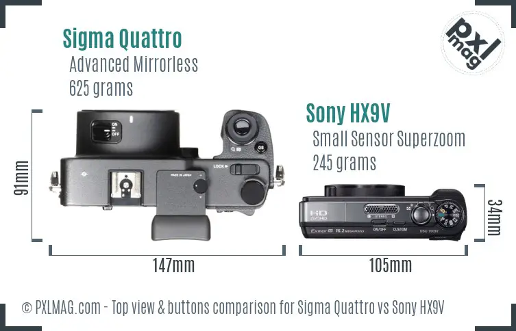 Sigma Quattro vs Sony HX9V top view buttons comparison