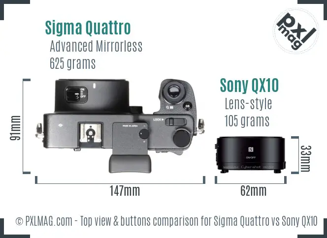 Sigma Quattro vs Sony QX10 top view buttons comparison