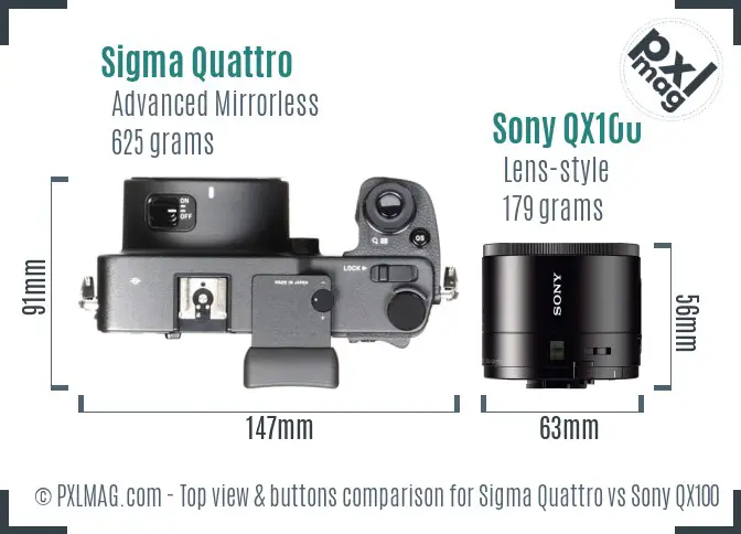 Sigma Quattro vs Sony QX100 top view buttons comparison