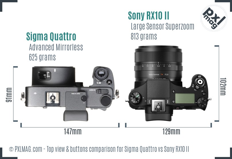 Sigma Quattro vs Sony RX10 II top view buttons comparison