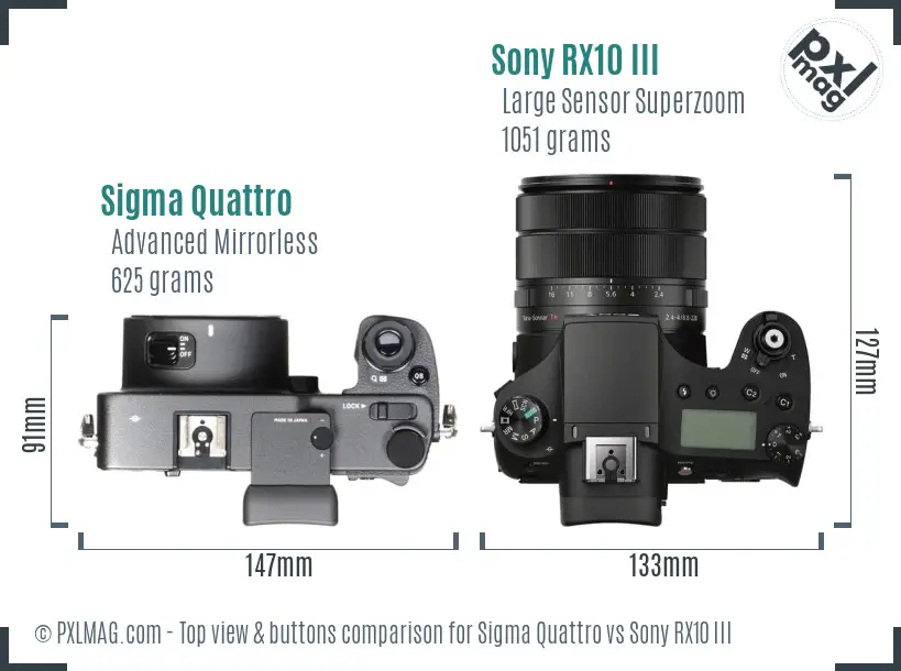Sigma Quattro vs Sony RX10 III top view buttons comparison Sigma Quattro vs Sony RX10 III top view buttons comparison