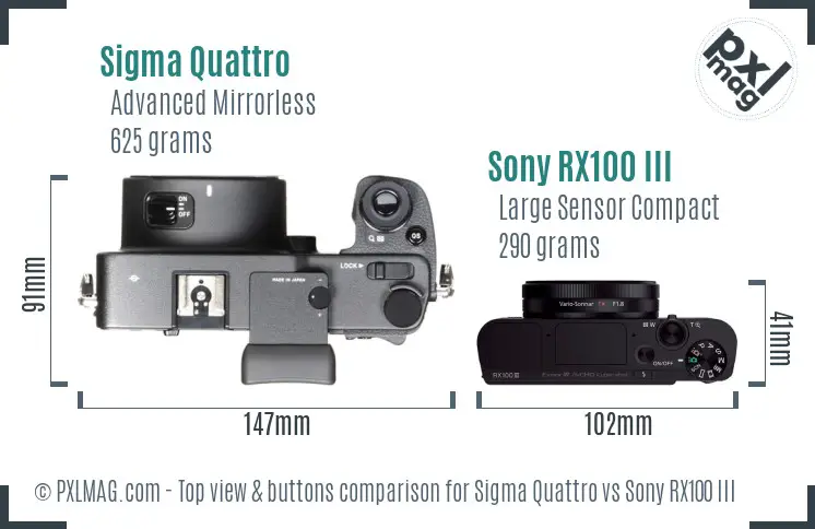Sigma Quattro vs Sony RX100 III top view buttons comparison Sigma Quattro vs Sony RX100 III top view buttons comparison