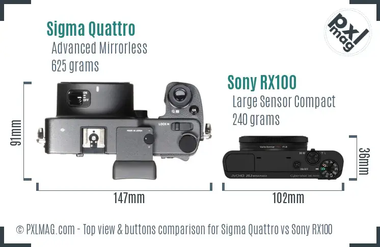 Sigma Quattro vs Sony RX100 top view buttons comparison