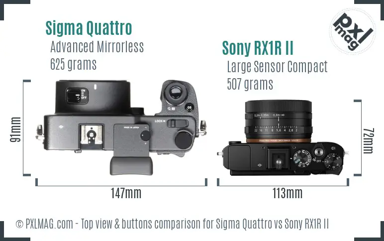 Sigma Quattro vs Sony RX1R II top view buttons comparison