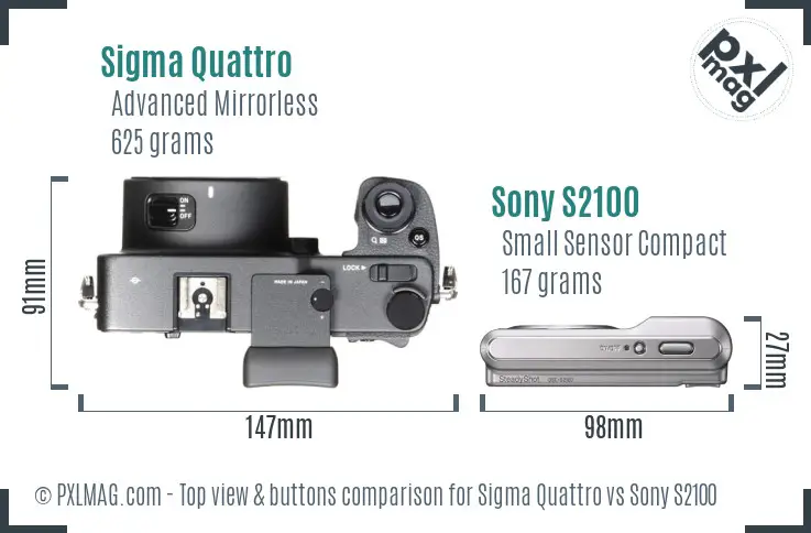 Sigma Quattro vs Sony S2100 top view buttons comparison