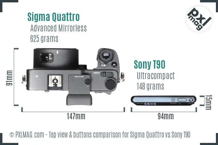 Sigma Quattro vs Sony T90 top view buttons comparison