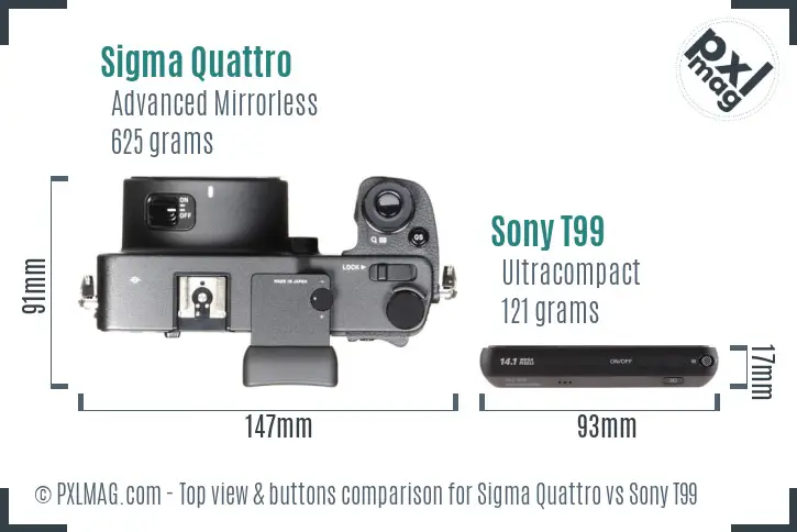 Sigma Quattro vs Sony T99 top view buttons comparison