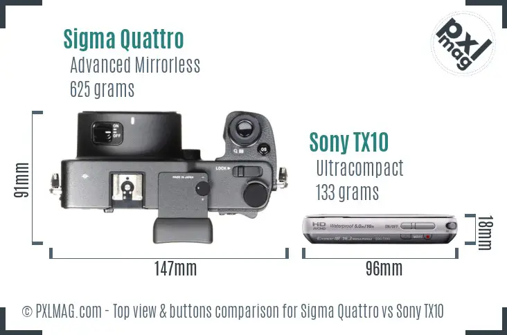 Sigma Quattro vs Sony TX10 top view buttons comparison