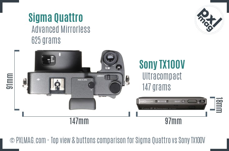 Sigma Quattro vs Sony TX100V top view buttons comparison