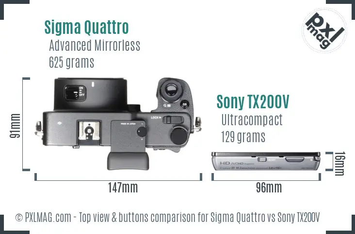 Sigma Quattro vs Sony TX200V top view buttons comparison