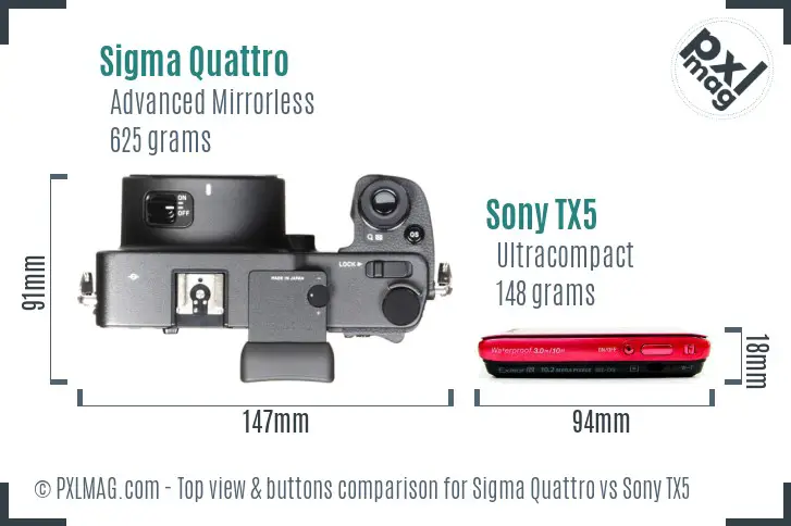 Sigma Quattro vs Sony TX5 top view buttons comparison