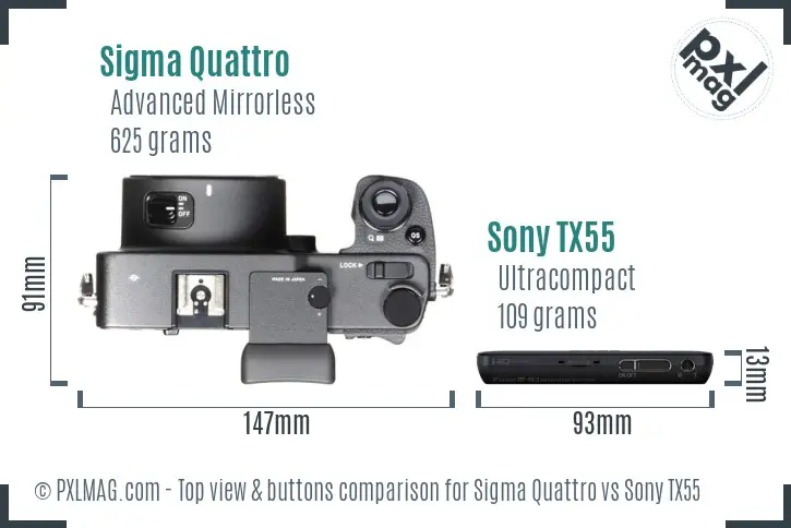 Sigma Quattro vs Sony TX55 top view buttons comparison