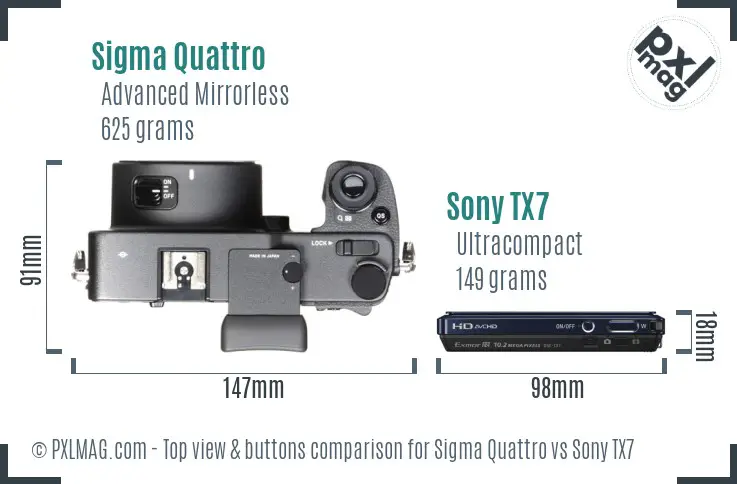 Sigma Quattro vs Sony TX7 top view buttons comparison