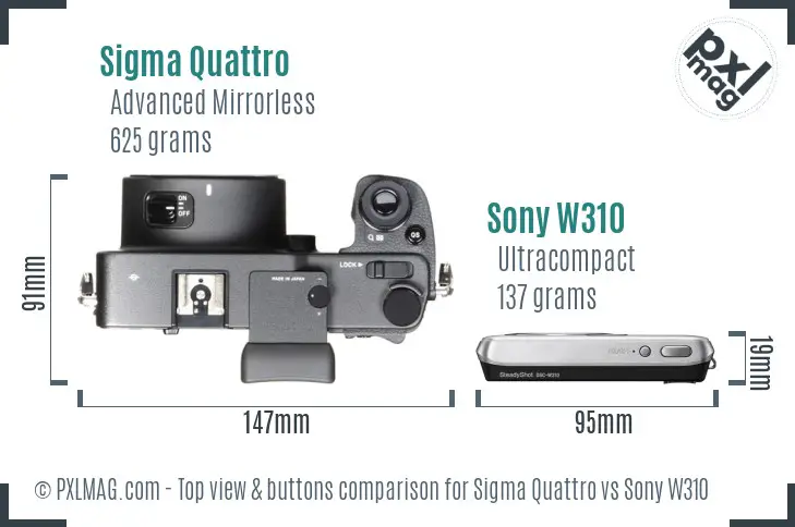 Sigma Quattro vs Sony W310 top view buttons comparison