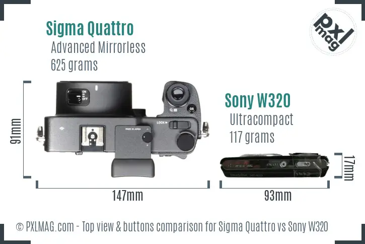 Sigma Quattro vs Sony W320 top view buttons comparison