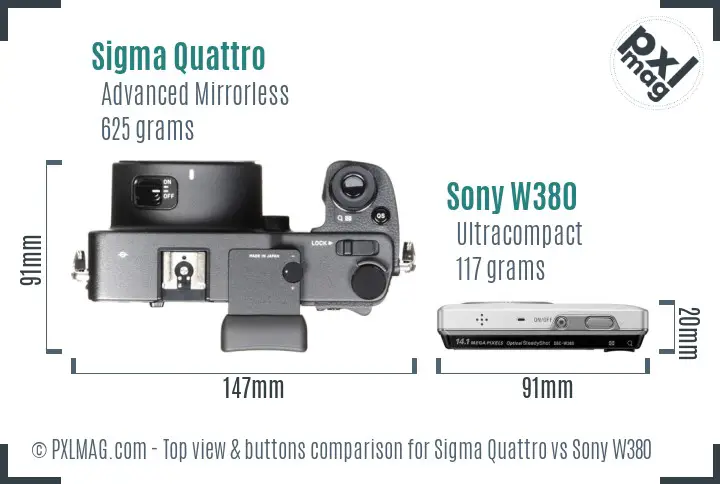 Sigma Quattro vs Sony W380 top view buttons comparison