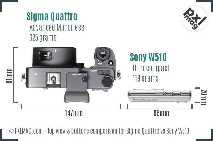 Sigma Quattro vs Sony W510 top view buttons comparison