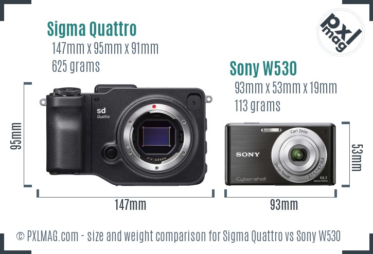 Sigma Quattro vs Sony W530 size comparison