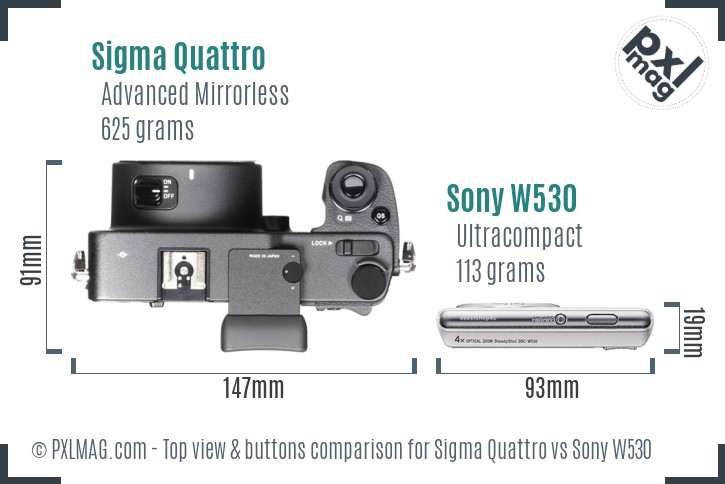 Sigma Quattro vs Sony W530 top view buttons comparison