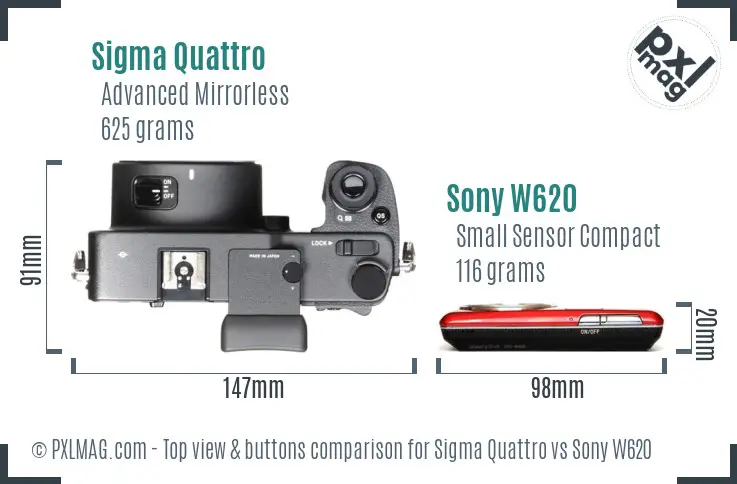 Sigma Quattro vs Sony W620 top view buttons comparison