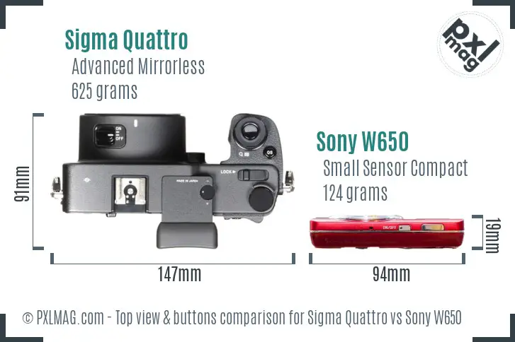 Sigma Quattro vs Sony W650 top view buttons comparison