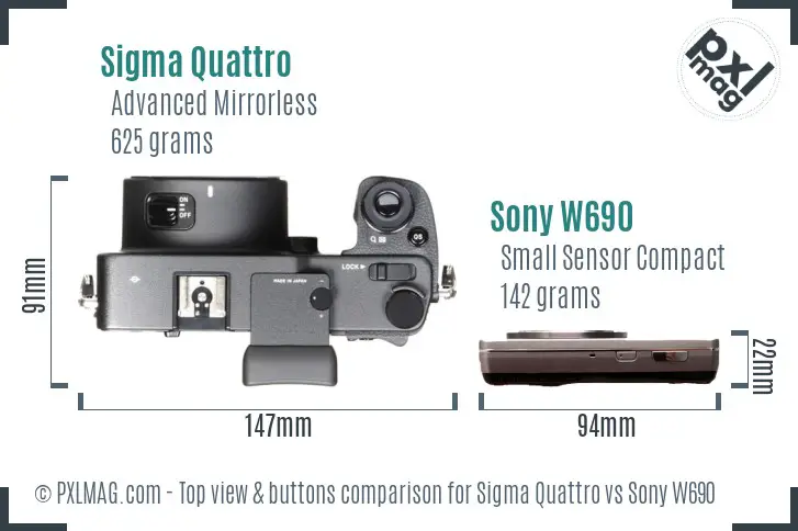 Sigma Quattro vs Sony W690 top view buttons comparison Sigma Quattro vs Sony W690 top view buttons comparison