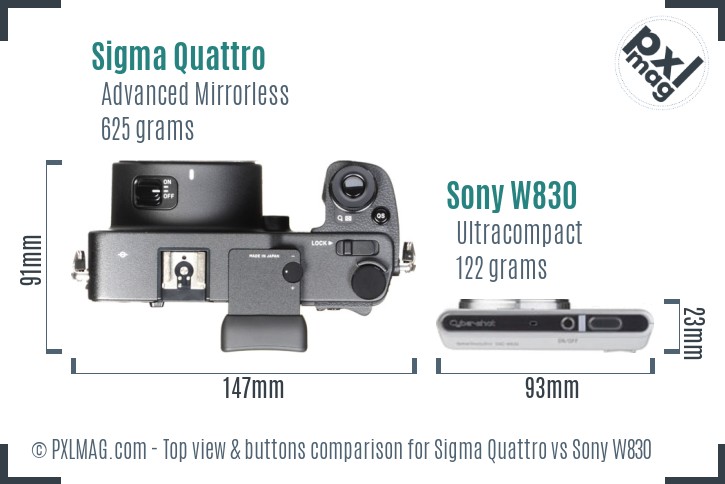 Sigma Quattro vs Sony W830 top view buttons comparison